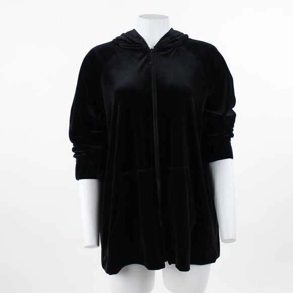 Jones New York Plus Size Velour Zippered Hood Jones Black 2X - Picture 2 of 5